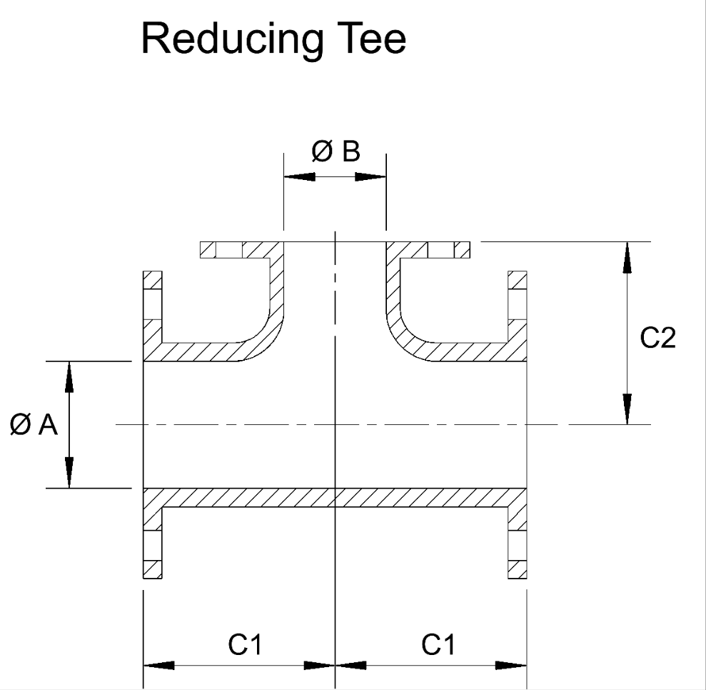 Flanged Sch10 Reducing Pipe Tee 316SS TD