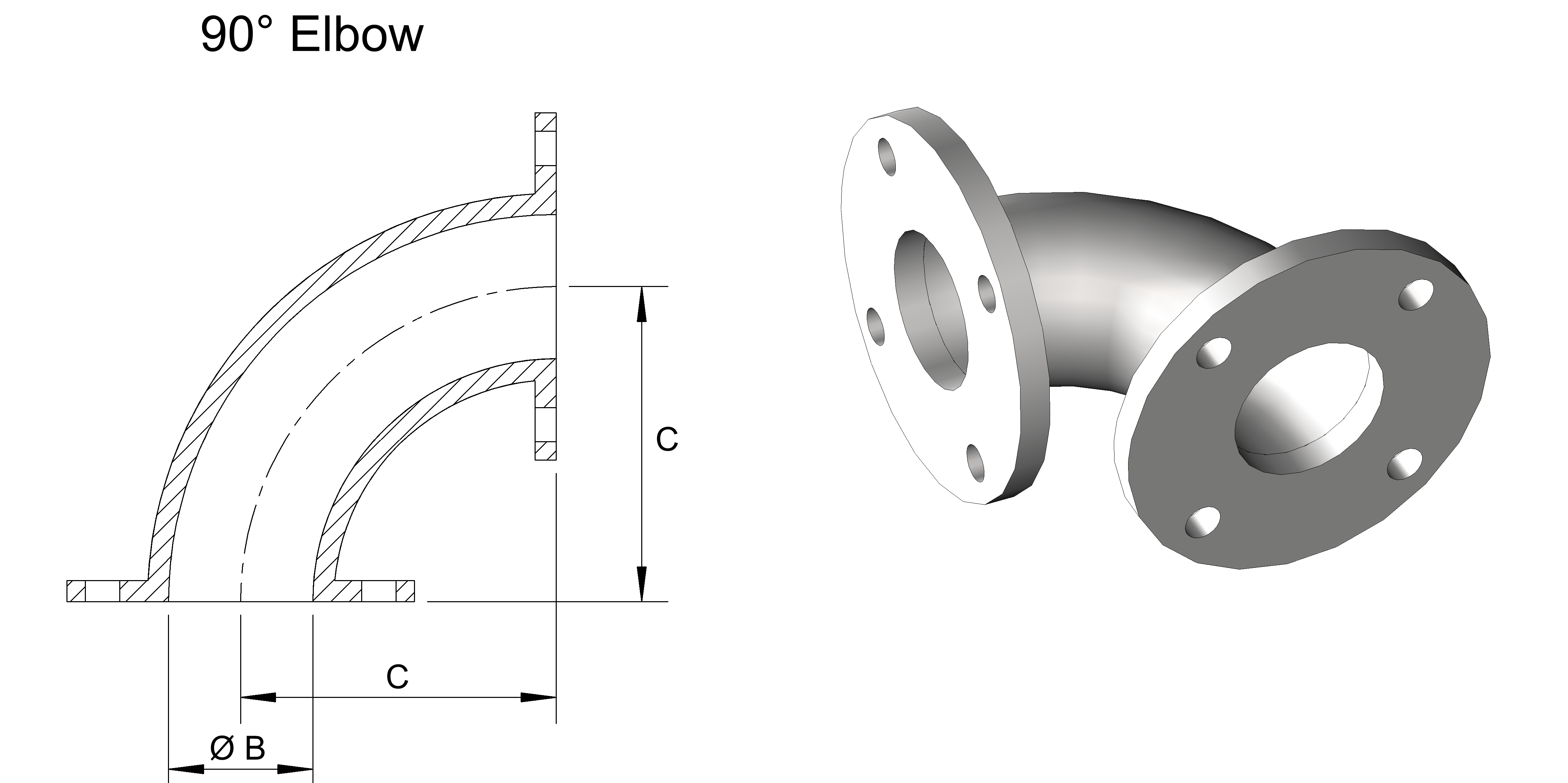 Flanged Sch10 90 Degree Elbow 304SS TE spool
