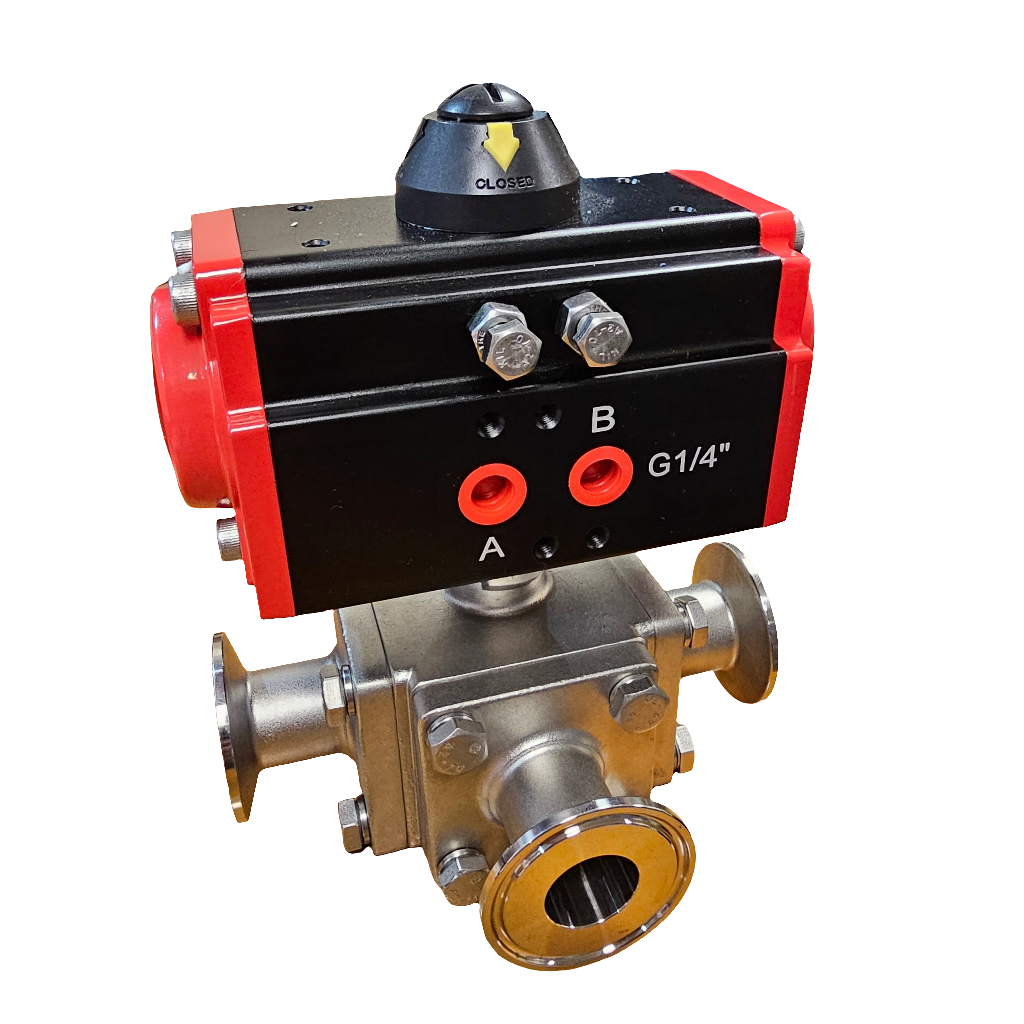 3-way Sanitary Encapsulated triclamp ball valve Actuated