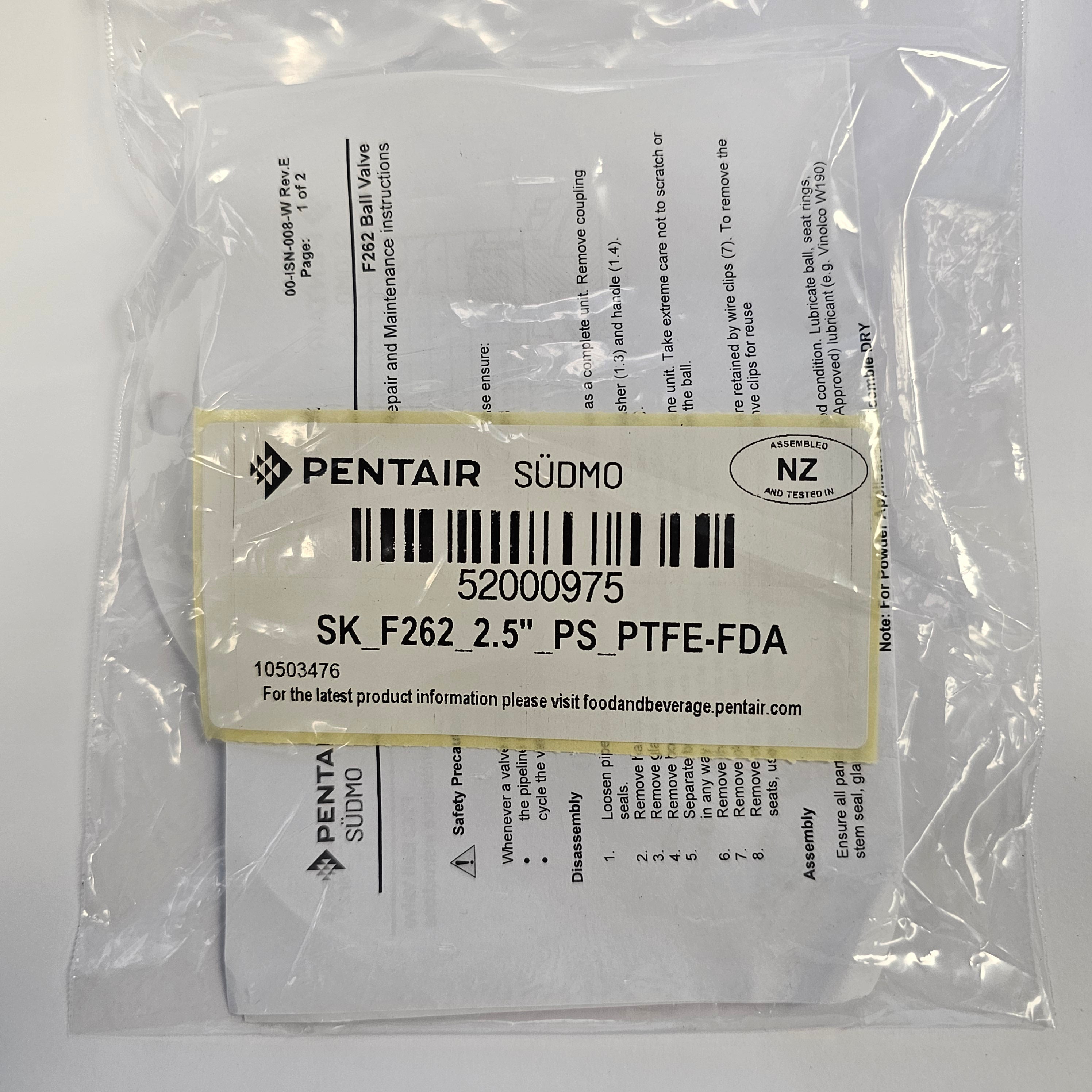 Pentair Südmo Ball Valve Seal Kit F262