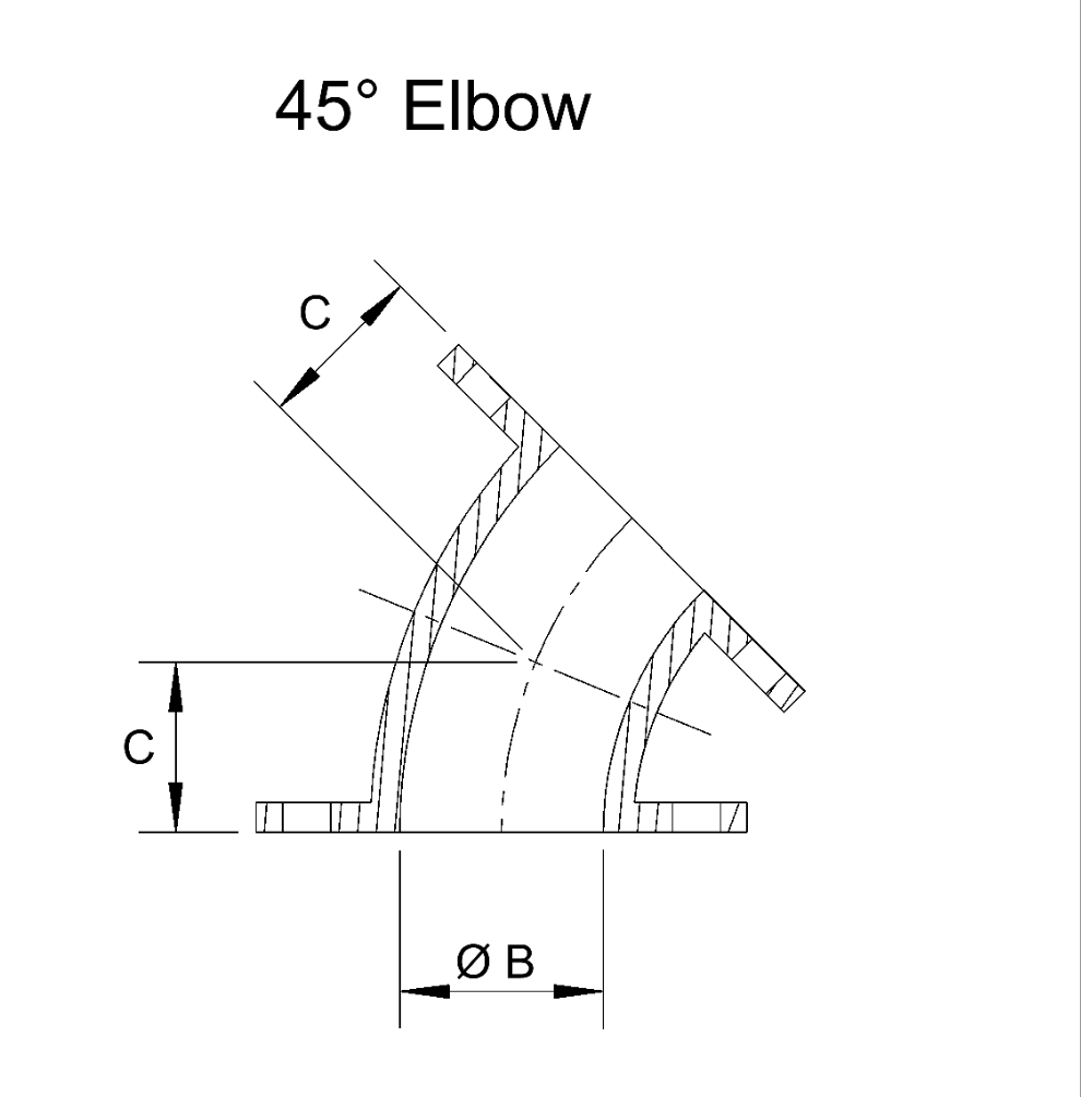 Flanged Sch10 45 Degree Elbow 316SS TE spool