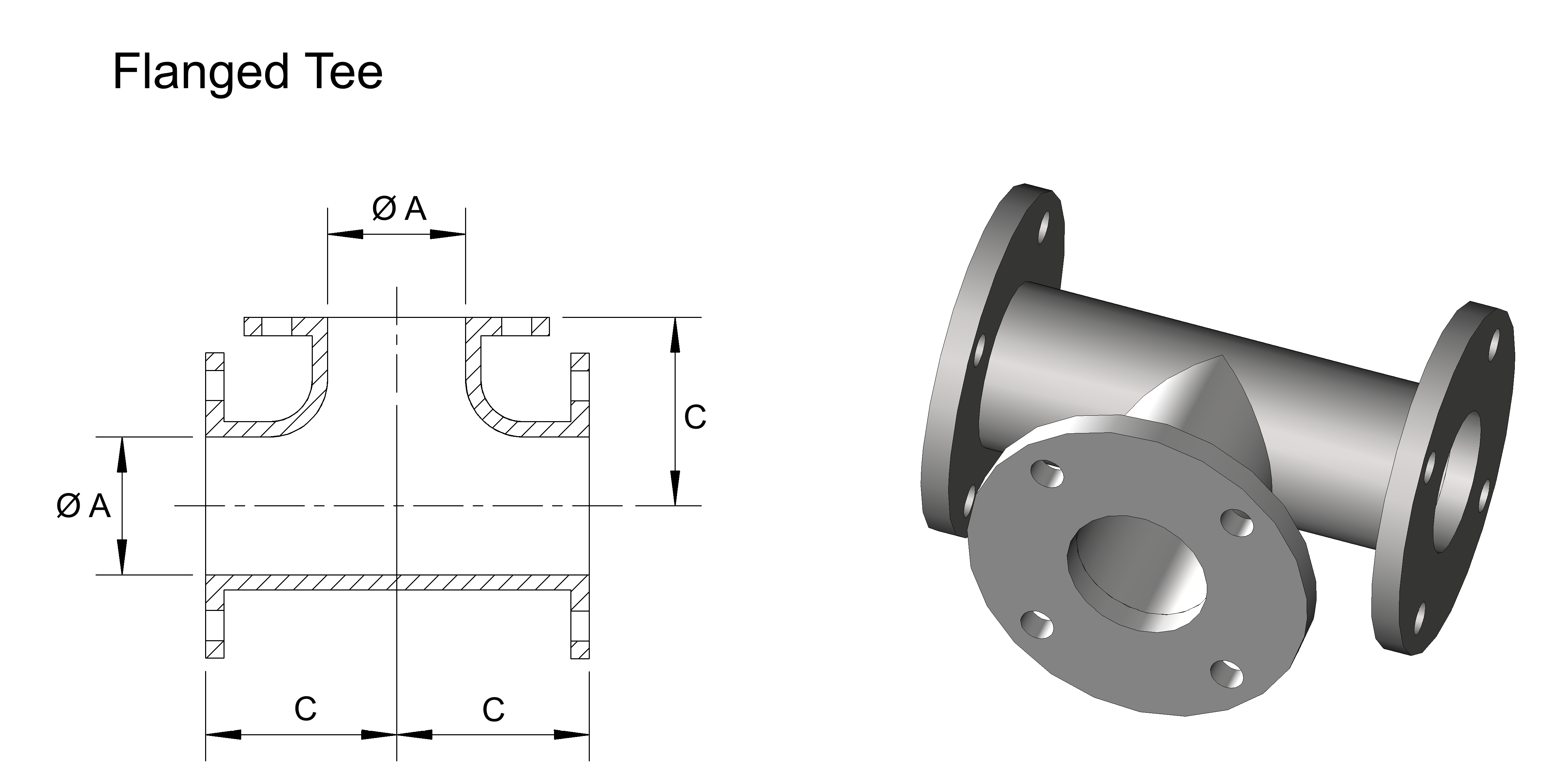 Flanged Sch10 Equal Pipe Tee 316SS TE