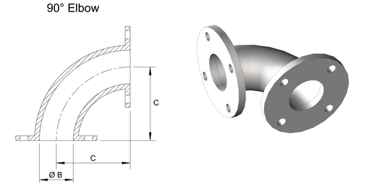 Flanged Sch10 90 Degree Elbow 316SS TD