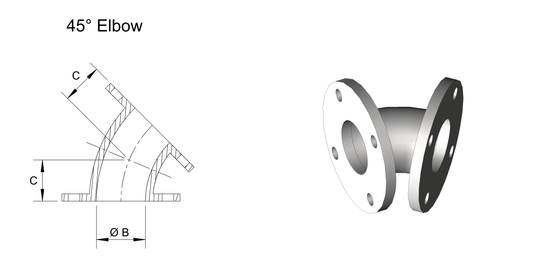 Flanged Sch10 45 Degree Elbow 316SS TD