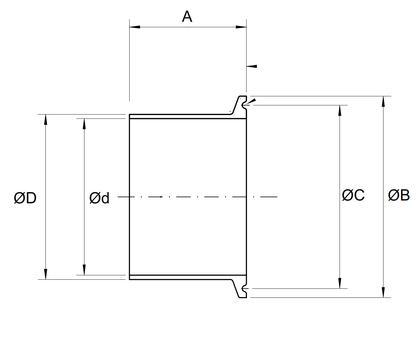 Sanitary ASME BPE TriClamp / Triclover Ferrule 316SS (DT22B) Standar